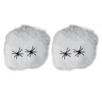 Decoratie spinnenweb/spinrag met spinnen - 4x - 40 gram - wit - Halloween/horror versiering