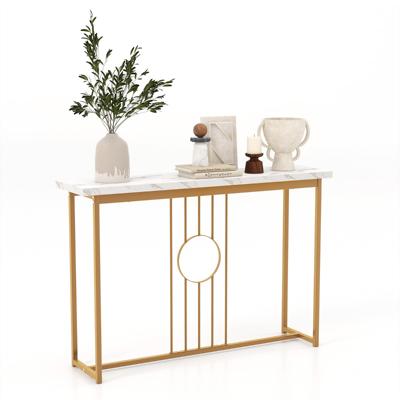 Consoletafel Marmerlook Bijzettafel Smal met Metalen Frame en Verstelbare Voetkussens Gangtafel Sofatafel 120 x 30 x 80,5 cm