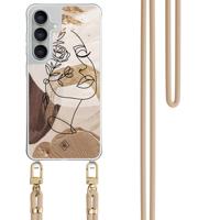 Samsung Galaxy S25 FE hoesje met beige koord - Abstract gezicht bruin