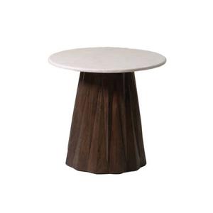 Giga Meubel - Bijzettafel Rond 50cm - Bruin Marmer|Hout - Faiza