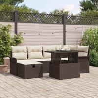Tuinbankenset met kussen met opslag 7 pcs Bruin poly rattan