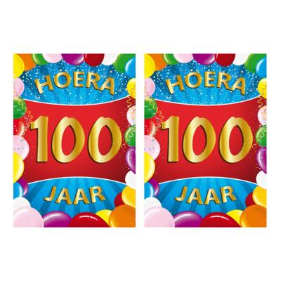 Verjaardag deurposter - 2x - 100 jaar - multi - 59 x 84 cm - leeftijd feestartikelen Verjaardag deurposter - 2x - 100 jaar - multi - 59 x 84 cm - leeftijd feestartikelen