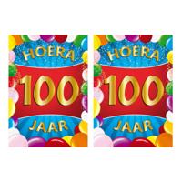 Verjaardag deurposter - 2x - 100 jaar - multi - 59 x 84 cm - leeftijd feestartikelen Verjaardag deurposter - 2x - 100 jaar - multi - 59 x 84 cm - leeftijd feestartikelen
