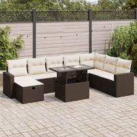 9-delige Loungeset met kussens poly rattan bruin 9-delige Loungeset met kussens poly rattan bruin