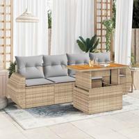 5-delige Loungeset met kussens poly rattan beige