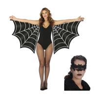 Verkleed vleugels en masker vleermuis - zwart - dierenpak - 170 x 80 cm - dames - Halloween