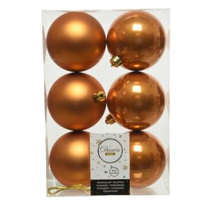 Decoris Kerstballen - 6x st - cognac bruin - D8 cm - kunststof - kerstversiering