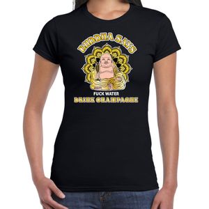 Foute party verkleed t-shirt voor dames - boeddha champagne - zwart - carnaval/themafeest outfit