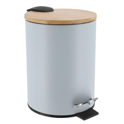 Tendance Badkamer prullenbak/afvalbak Bamboo vibe - soft close - lichtblauw - 3 liter - metaal