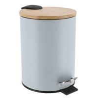 Tendance Badkamer prullenbak/afvalbak Bamboo vibe - soft close - lichtblauw - 3 liter - metaal
