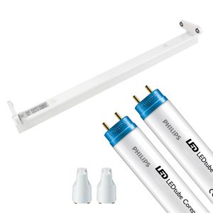 LED TL Armatuur met T8 Buis - Aigi Dybolo - 60cm Dubbel - Philips - CorePro LEDtube EM 865 - 16W - Helder/Koud Wit 6500K | Vervangt 36W