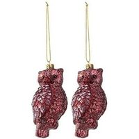 2x Kersthangers figuurtjes uil rood 12 cm - thumbnail