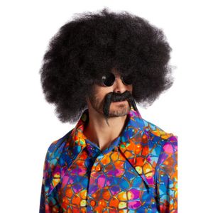 Afro pruik met snor