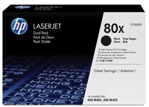 HP toner 80X, 6 900 pagina&apos;s, OEM CF280XD, zwart, duopack