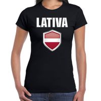 Letland fun/ supporter t-shirt dames met Letse vlag in vlaggenschild 2XL  - - thumbnail