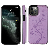 iPhone 16 Pro Max hoesje - Backcover - Pasjeshouder - Portemonnee - Bloemenprint - Kunstleer - Paars - thumbnail