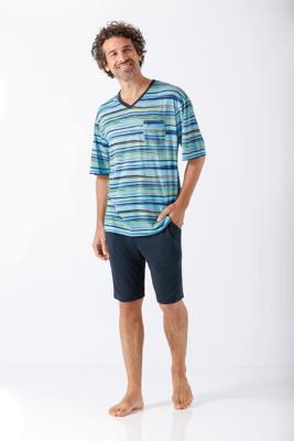 Blauwe Hajo shortama strepen