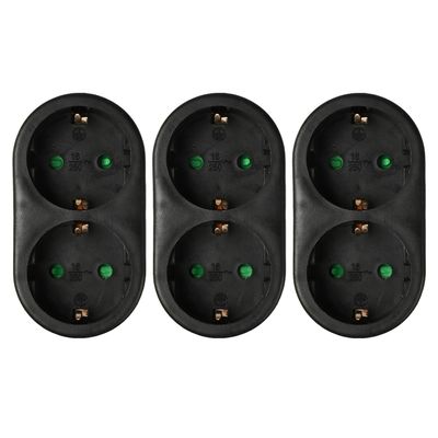 Stopcontact splitter - 3x - duo - zwart - randaarde - verticaal - verdeelstekkers