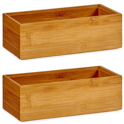 Organizer bakje - 2x - bamboe hout - 15 x 7 x 5 cm - kast/lade sorteer bakje - makeup organizer