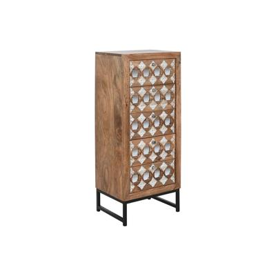 Ladekast Home ESPRIT Bruin Zwart Zilverkleurig Mangohout Spiegel Indiaas 45 x 35 x 105 cm