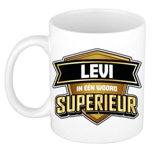 Naam mok Levi - wit - Superieur - keramiek - 300 ml - cadeau collega beker