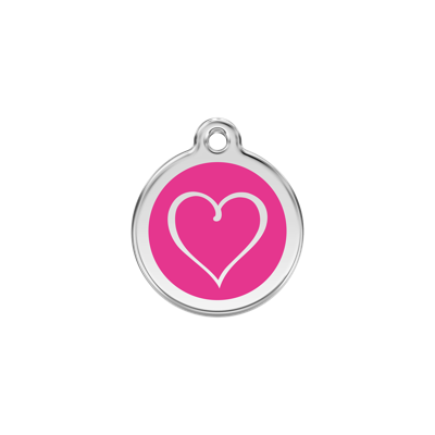 Tribal Heart Hot Pink roestvrijstalen hondenpenning small/klein dia. 2 cm - Reddingo