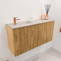 Toiletmeubel Mondiaz Joya Dlux | 80 cm | Meubelkleur Oak | Faye wastafel Ostra Wasbak Links | 1 kraangat