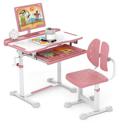 Höhenverstellbarer Kinderschreibtisch mit Stuhl Neigbare Tischplatte Rosa