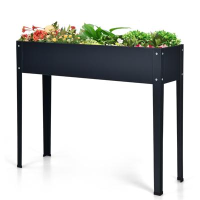 Verhoogde Plantenbak met 2 Afvoergaten Metaal Verhoogde Tuinbed Plantenbak Grijs