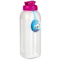 Drinkfles/waterfles/bidon - 1000 ml - transparant/roze - kunststof