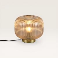Tafellamp Virello ambra s - Lamp voor binnen, gemaakt van geribbeld amberkleurig glas en goud metaal - Zonder lichtbron