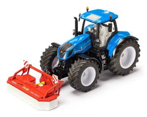 Siku New Holland T7.315 HD speelgoedtractor 1:32 metaal/kunststof blauw incl. frontgewicht motorkap kan worden geopend met trekhaak