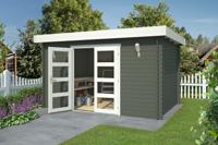 Outdoor Life Mikkel Blokhut 400x295 cm 28 mm vuren Green Grey-Wit gecoat- - - Outdoor Life Outdoor Life Mikkel Blokhut 400x295 cm 28 mm vuren Green Grey-Wit gecoat- - - Outdoor Life
