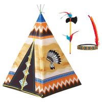 Speelgoed indianen wigwam tipi tent 130 cm inclusief tooi en bijl - thumbnail