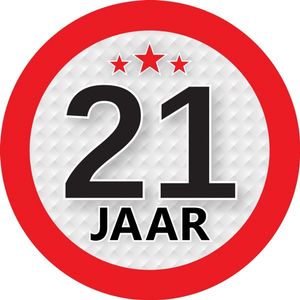 21 jaar leeftijd sticker rond 9 cm verjaardag versiering   -