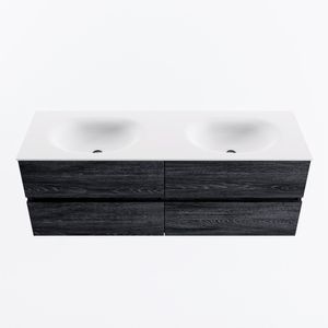 MONDIAZ VICA 140cm badmeubel onderkast Antracite 4 lades. Wastafel MOON dubbel 2 kraangaten, kleur Talc.
