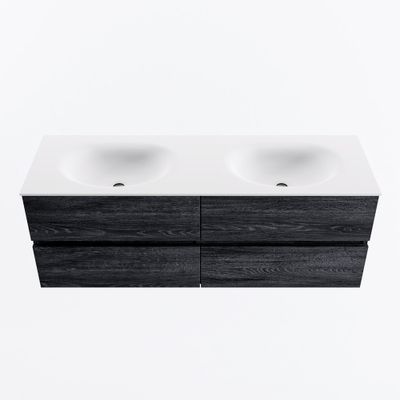 MONDIAZ VICA 140cm badmeubel onderkast Antracite 4 lades. Wastafel MOON dubbel 2 kraangaten, kleur Talc.