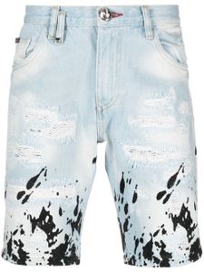 Philipp Plein short en jean à effet usé - Bleu