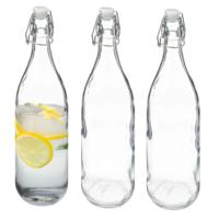 5Five Beugelfles/weckfles - 3x - glas - transparant - luchtdicht - 1 liter - waterfles - limonade