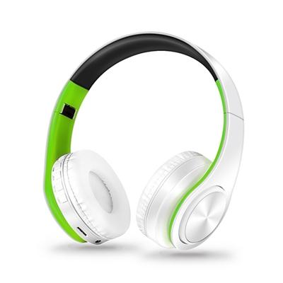 Koptelefoon Bluetooth headset oortelefoon draadloze koptelefoon stereo opvouwbare sport oortelefoon microfoon headset handsfree MP3-speler (wit groen)