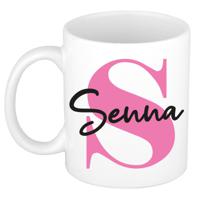 Naam mok Senna - roze - wit - keramiek - 300 ml - verjaardag/cadeau beker