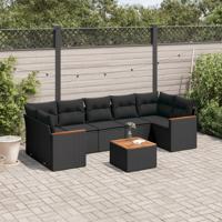 8-delige Loungeset met kussens poly rattan zwart
