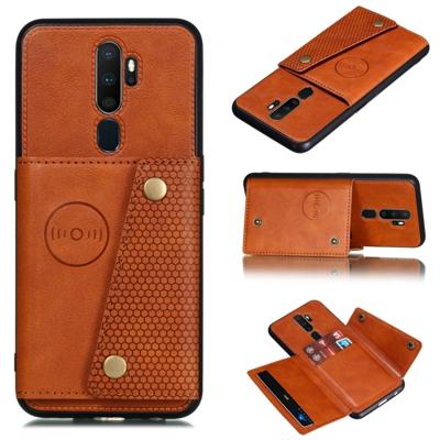 Voor OPPO A9 (2020) schokbestendige magnetische PU + TPU beschermhoes met kaartsleuven (bruin)
