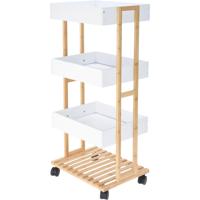 Keukentrolley - 32 x 32 x 82 cm - wit - bamboe hout - badkamer trolley Keukentrolley - 32 x 32 x 82 cm - wit - bamboe hout - badkamer trolley