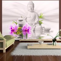 Zelfklevend fotobehang - Boeddha en paarse orchideeën, 8 maten, premium print - thumbnail