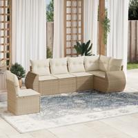 6-delige Loungeset met kussens poly rattan beige
