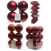 Kerstversiering kunststof kerstballen donkerrood 6-8-10 cm pakket van 50x stuks - Kerstbal - thumbnail