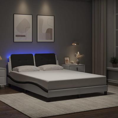 Bedframe met LED-verlichting kunstleer wit en zwart 140x200 cm