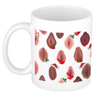 BD foute humor Kerst cadeau koffiemok - met feestelijke kerst vaginas - wit