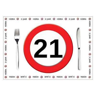 Placemat 21 jaar - 10x stuks - 42 x 30 cm - 90g - papier - verjaardag - jubileum
